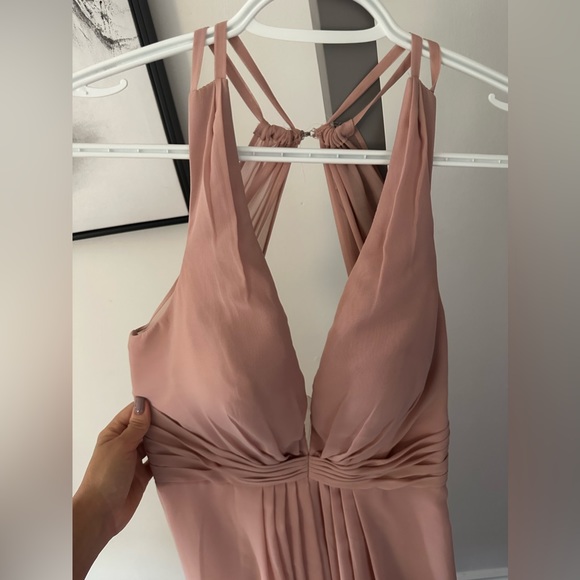 A-line V-Neck Floor-Length Chiffon Bridesmaid Dress With Ruffle - Picture 6 of 8